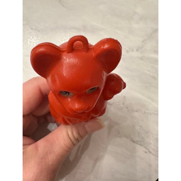 Teddy bear holding bear christmas vintage Hong Kong red ornament plastic eyes - Picture 3 of 5